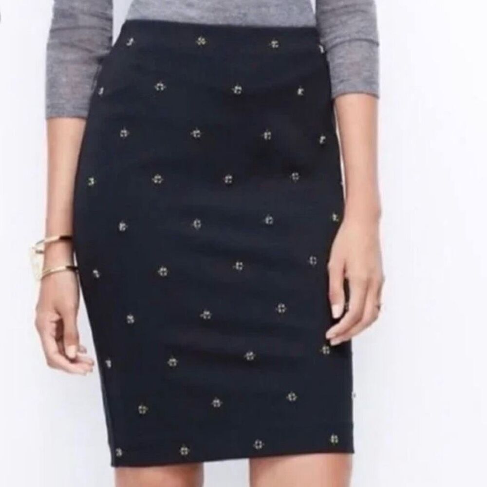 Garnet Hill Black Wool Beaded Pencil Skirt size 6